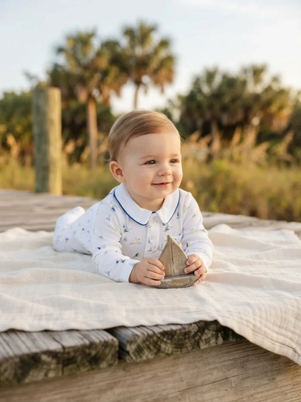 Janie and Jack Sailboat Print Polo Romper Baby Boy Nautical One-Piece